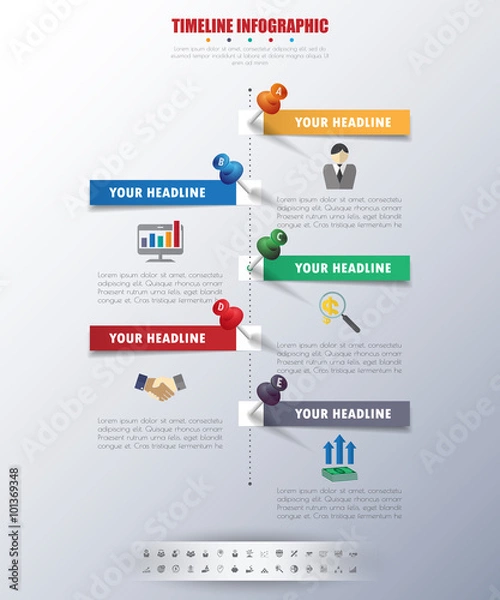 Fototapeta timeline infographics with icons set. vector. illustration.