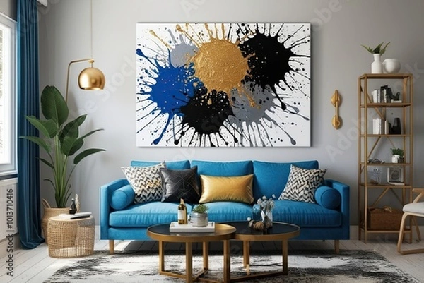 Fototapeta Vibrant Colorful Canvas Art Featuring Gold Black Blue and Gray Accents