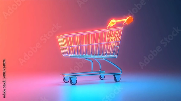 Obraz 3D Isolated Glowing Shopping Cart with Floating Price Tag on White Background for Eye-Catching Cyber Monday Sales Infographics