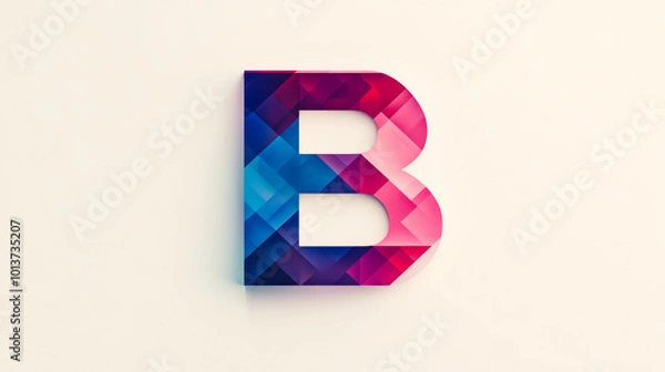 Fototapeta A vibrant, geometric letter 'B' composed of colorful, overlapping squares, creating a dynamic and modern design.