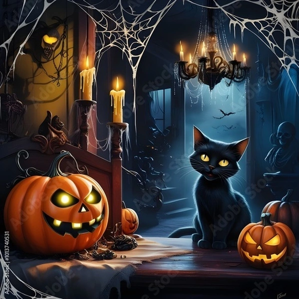Obraz halloween background with pumpkin and bats