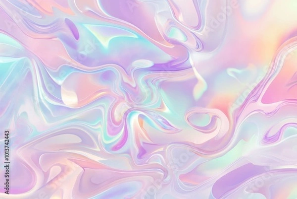 Fototapeta Holographic swirl texture with pastel gradient background