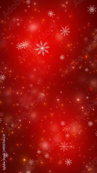 Obraz red christmas background with snowflakes and golden shiny stars, christmas and new year holiday vertical social media wallpaper