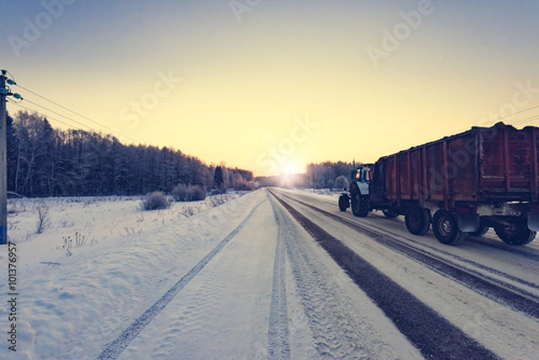 Fototapeta Winter rural road