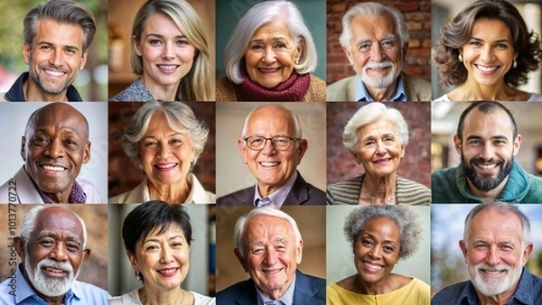 Fototapeta Wisdom and experience collage, diverse older adults, rich experiences and insights, warm background