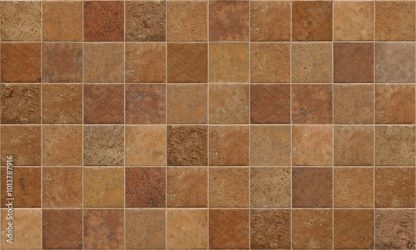 Fototapeta Floor tiles texture. Seamless pattern. Multicolor terracotta floor tiles. Usable for interior or exterior cladding. Suitable for architectural rendering or as background.