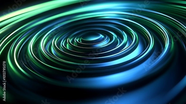Obraz A vibrant abstract design featuring circular patterns and gradients of blue and green, resembling ripples or waves.