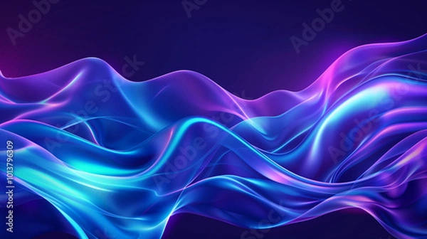 Fototapeta Abstract futuristic banner with glowing blue and purple liquid wavy shapes, creating a retro-inspired, dynamic design with smooth flowing waves