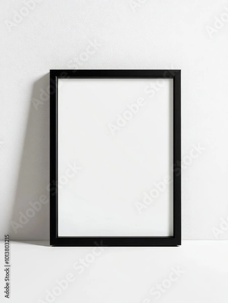 Fototapeta A minimalist black photo frame on a plain white background with soft shadows, highlighting clean lines and elegance.