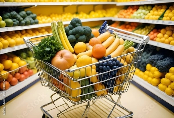Obraz A shopping cart on a yellow background with bright lighting