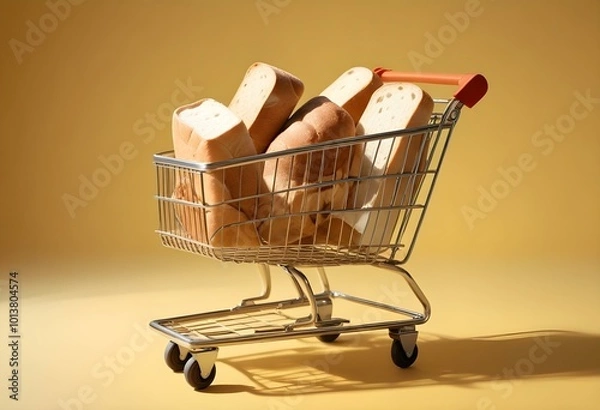 Obraz A shopping cart on a yellow background with bright lighting