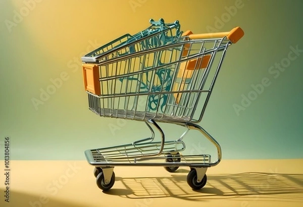 Obraz A shopping cart on a yellow background with bright lighting