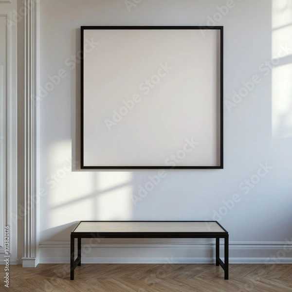 Obraz A minimalistic room embodied by a blank square canvas casting soft shadows, representing tranquility and simplicity.