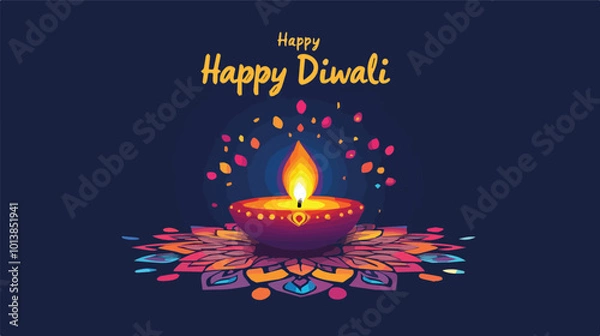 Fototapeta Happy Diwali Colorful Diya Illustration Festive Greeting Card Banner Design Decoration India Culture Tradition Hinduism Celebration Light Prosperity Rangoli Template Background