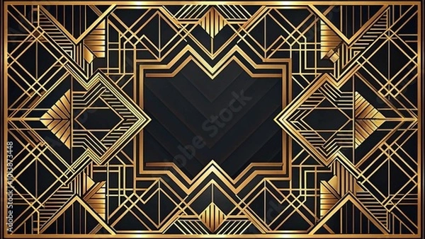 Fototapeta Bird's eye view art deco pattern with geometric shapes and gold accents
