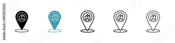 Fototapeta Home location vector icon set in black and blue colors.