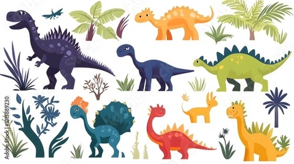 Obraz Cartoon Dino Silhouette Puzzle   Kids Educational Activity Game Worksheet