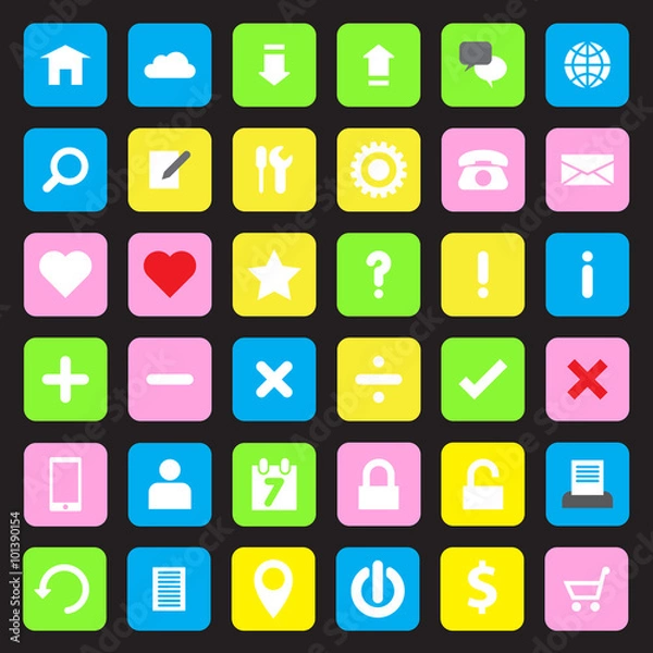 Fototapeta web icon set flat style on colorful rounded rectangle