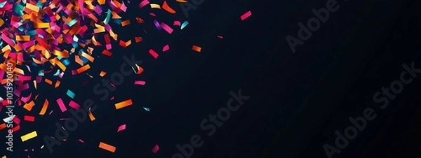 Fototapeta Colorful confetti falling on a black background.