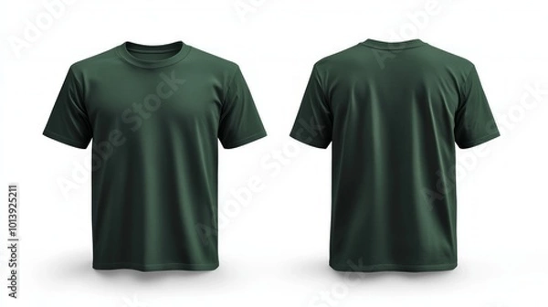 Fototapeta A dark green t-shirt mock up in front and back view isolated on white background.