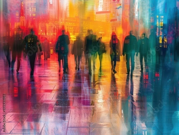 Fototapeta Community and belonging with dynamic scenes, welcoming and inclusive, Urban, Bright hues, Photograph, Social connection