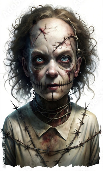 Fototapeta Captivating Halloween Imagery of a Dark Sinister Half Dead Creature: Scary, Spooky, and Eerie Concepts for Your Creative Design Projects, background element for posters