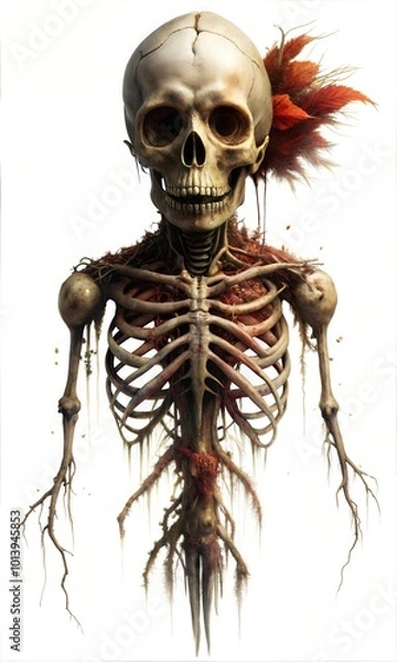 Fototapeta Captivating Halloween Imagery of a Skeleton with Blood: Scary, Spooky, and Eerie Concepts for Your Creative Design Projects, background element for posters