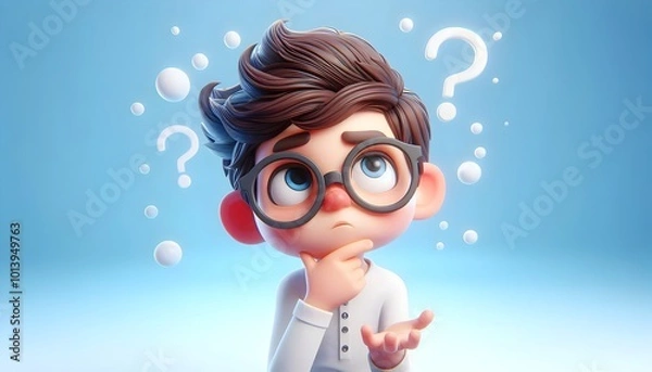 Fototapeta Cartoon Character Expressions – Set of Cute 3D Animated Boy and Girl Emotions with Glasses