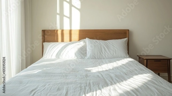 Fototapeta Bright and Cozy Bedroom with Natural Light