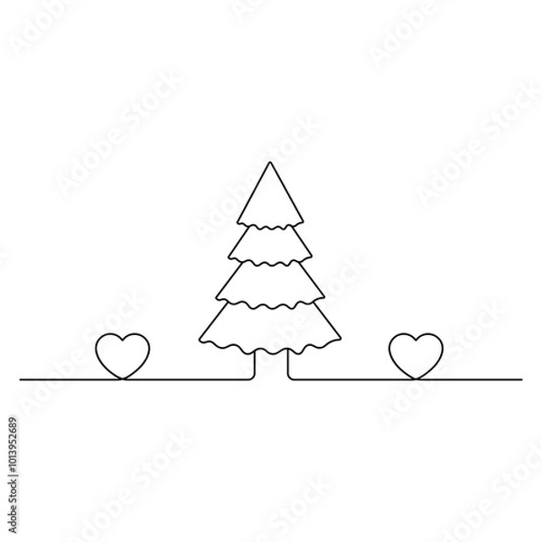 Fototapeta Christmas bell continuous one line drawing and outline editable stroke