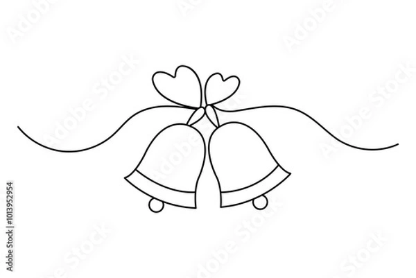 Fototapeta Christmas bell continuous one line drawing and outline editable stroke