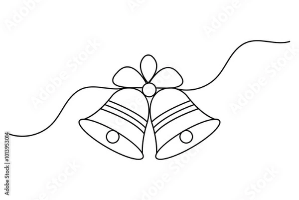 Fototapeta Christmas bell continuous one line drawing and outline editable stroke