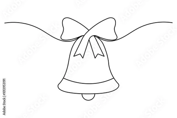 Fototapeta Christmas bell continuous one line drawing and outline editable stroke