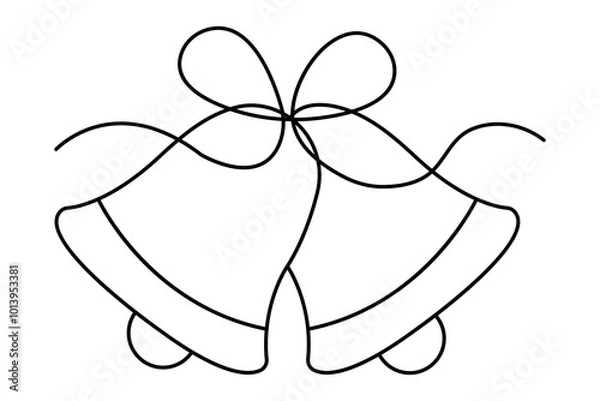 Fototapeta Christmas bell continuous one line drawing and outline editable stroke