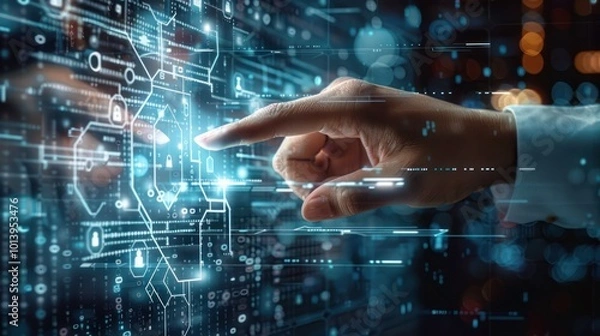 Fototapeta Businessman with global structure customer network technology, Customer Relationship Management