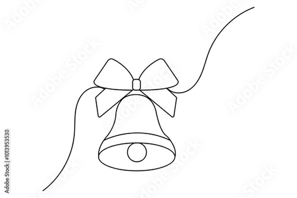 Fototapeta Christmas bell continuous one line drawing and outline editable stroke