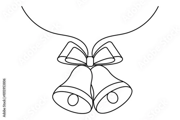 Fototapeta Christmas bell continuous one line drawing and outline editable stroke