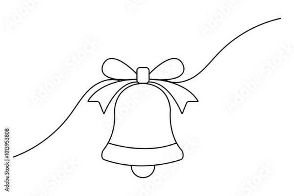 Fototapeta Christmas bell continuous one line drawing and outline editable stroke