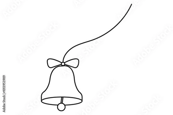 Fototapeta Christmas bell continuous one line drawing and outline editable stroke