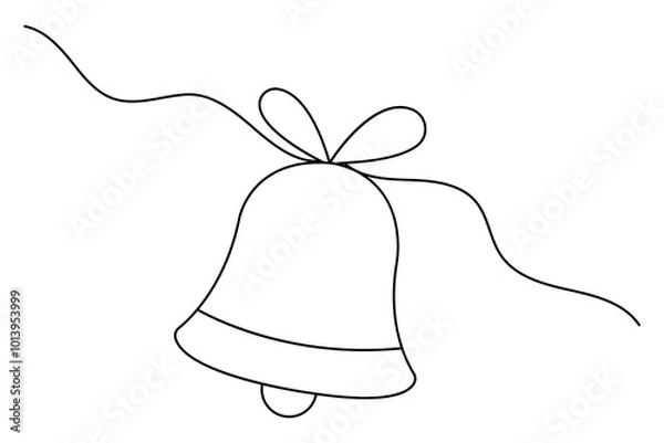 Obraz Christmas bell continuous one line drawing and outline editable stroke