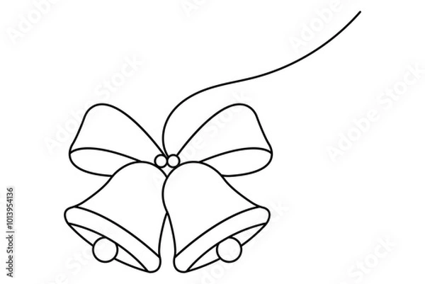 Fototapeta Christmas bell continuous one line drawing and outline editable stroke