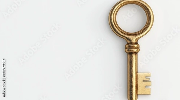 Fototapeta Golden key in a keyhole isolated on a white background 3D rendering