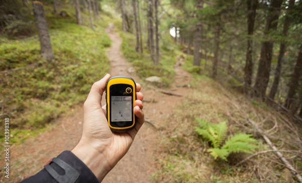 Obraz Znalezienie właściwej pozycji w lesie przez GPS
