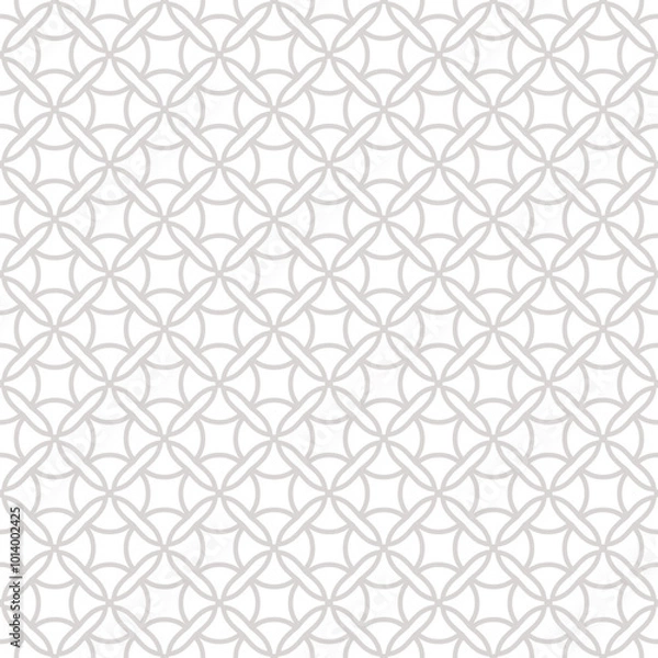 Fototapeta Vector geometric seamless pattern. Antique ornament texture with curved lines, crosses, circles, flower silhouettes, lattice. Subtle gray and white abstract repeated background with medieval motifs