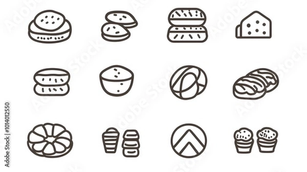 Fototapeta Outline silhouette set of biscuit icons, featuring a variety of simple and minimalist designs, isolated on a white background