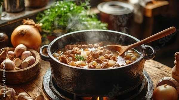 Fototapeta Inviting Kitchen Scene with Simmering Pot of Food