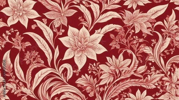Fototapeta Indonesian batik motifs with very distinctive Red background