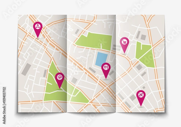 Fototapeta Open paper city map