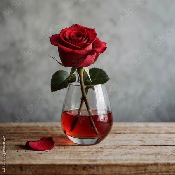 Fototapeta Rosa color rojo sobre una mesa
