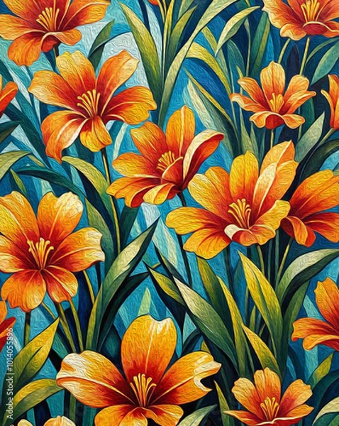 Fototapeta Botanical pattern for printing on wall decorations, covers. Artistic brush strokes.